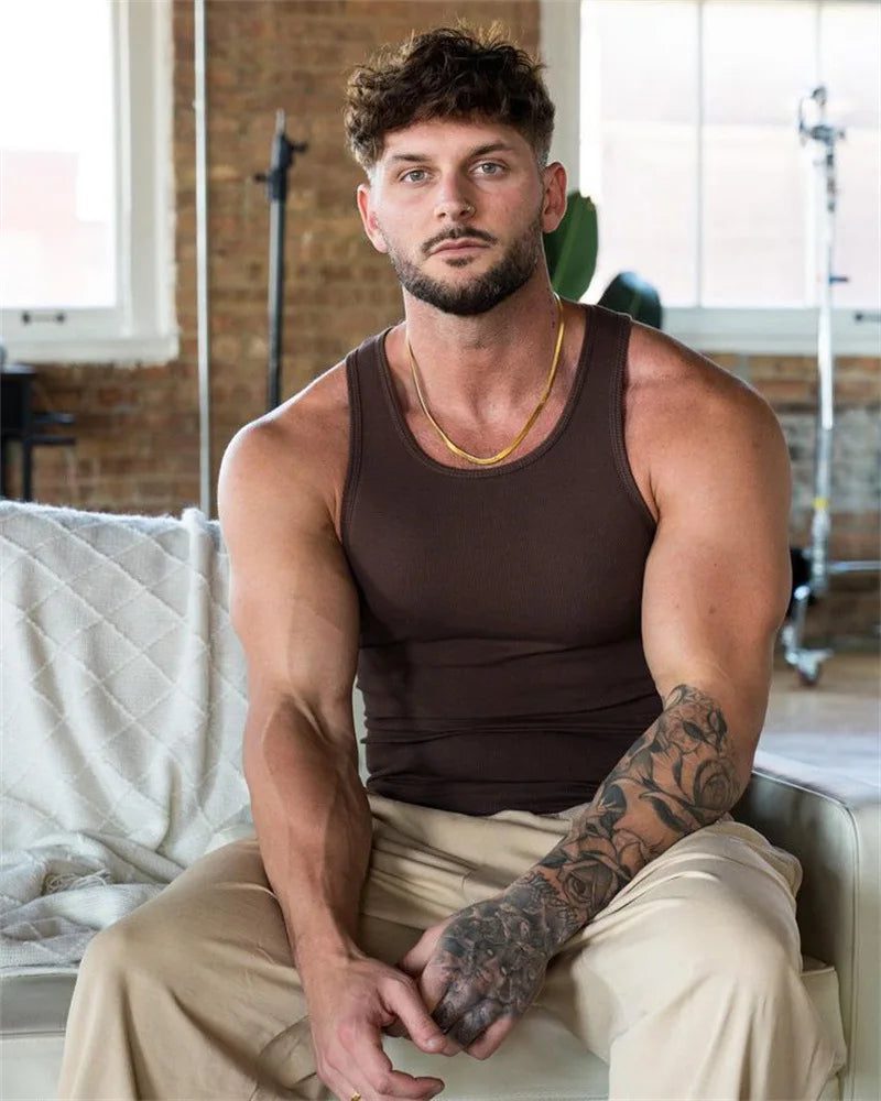 2024 Men's Slim Ribbed Fitness Tank Top