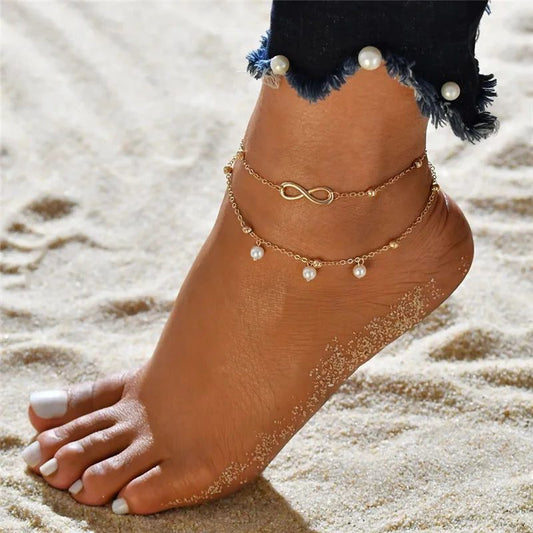 Waterproof Double-Layer Gold Anklets for Women
