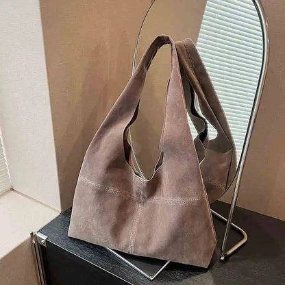 2024 Vintage Brown Faux Suede Shoulder Bag