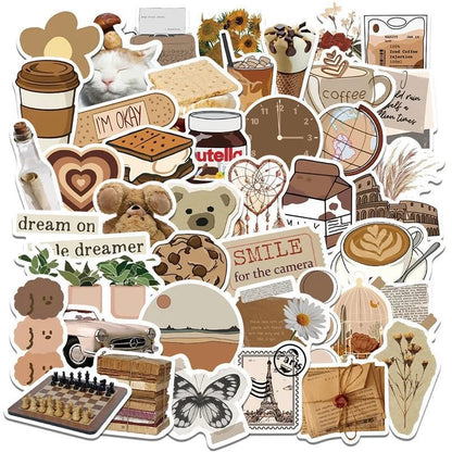 Vintage Brown Aesthetic Stickers for Stationery