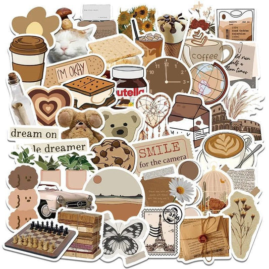 Vintage Brown Aesthetic Stickers for Stationery