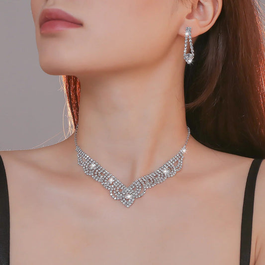 Elegant Bridal Crystal Necklace and Earrings Set