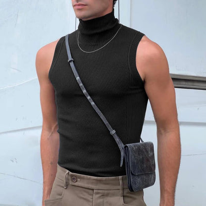 Men's Ribbed Sleeveless Turtleneck Casual Tank Top