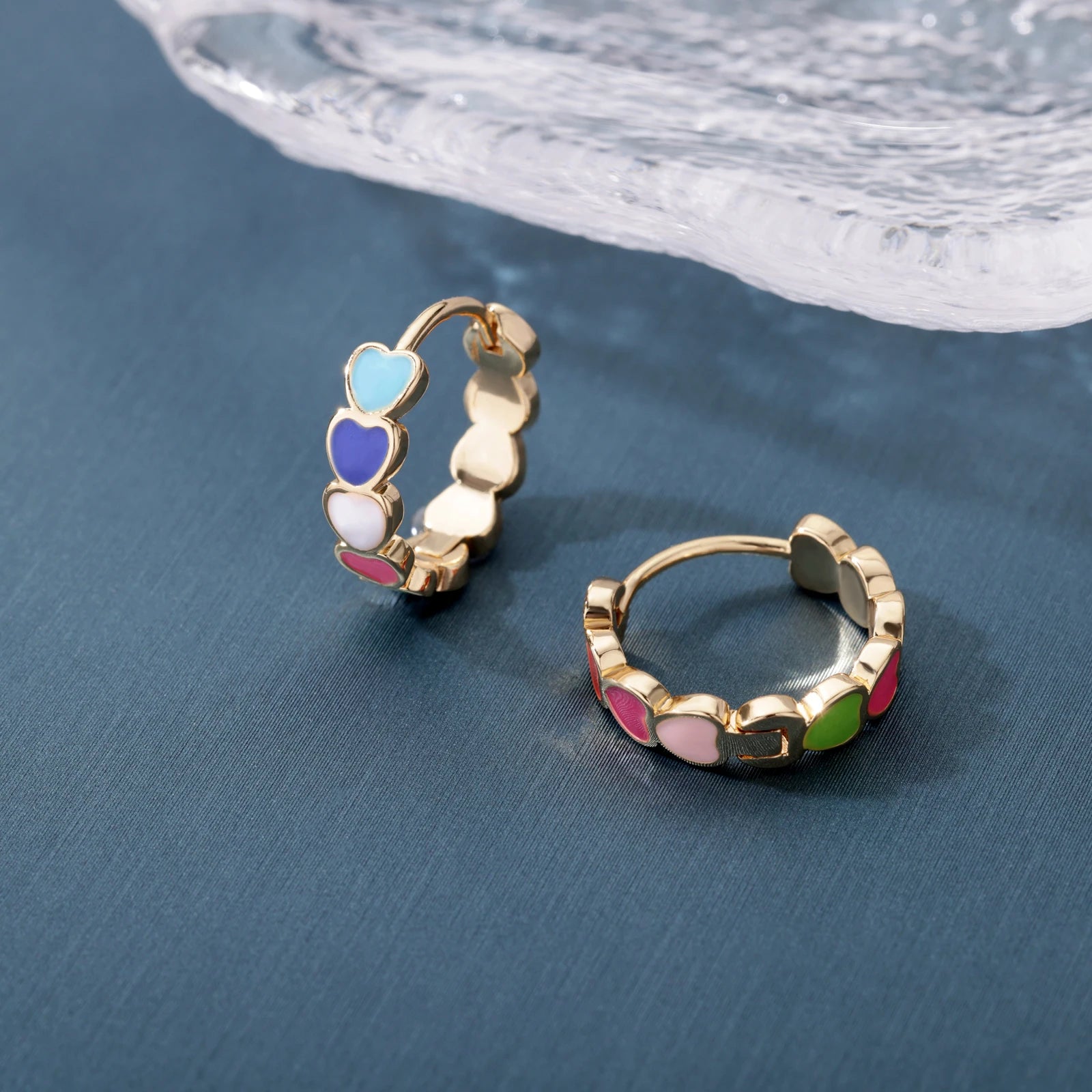 Waterproof Heart Zircon Gold Hoop Earrings