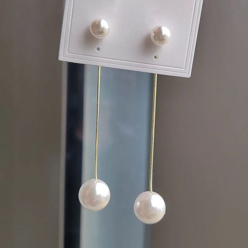 Korean Pearl Drop Earrings with Long Tassels