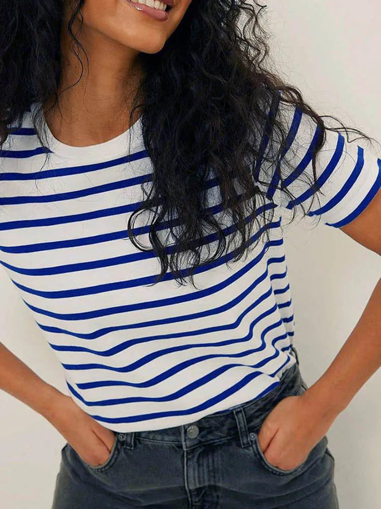 Cozy Striped Short Sleeve T-Shirt for Women