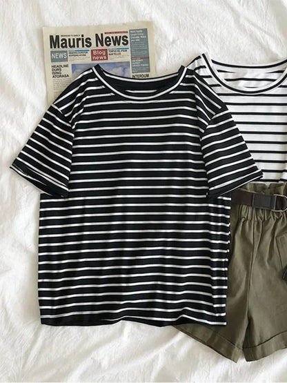 Striped Casual O-Neck T-Shirt for Women