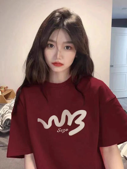 Trendy Wine Red Cotton T-Shirts for Women