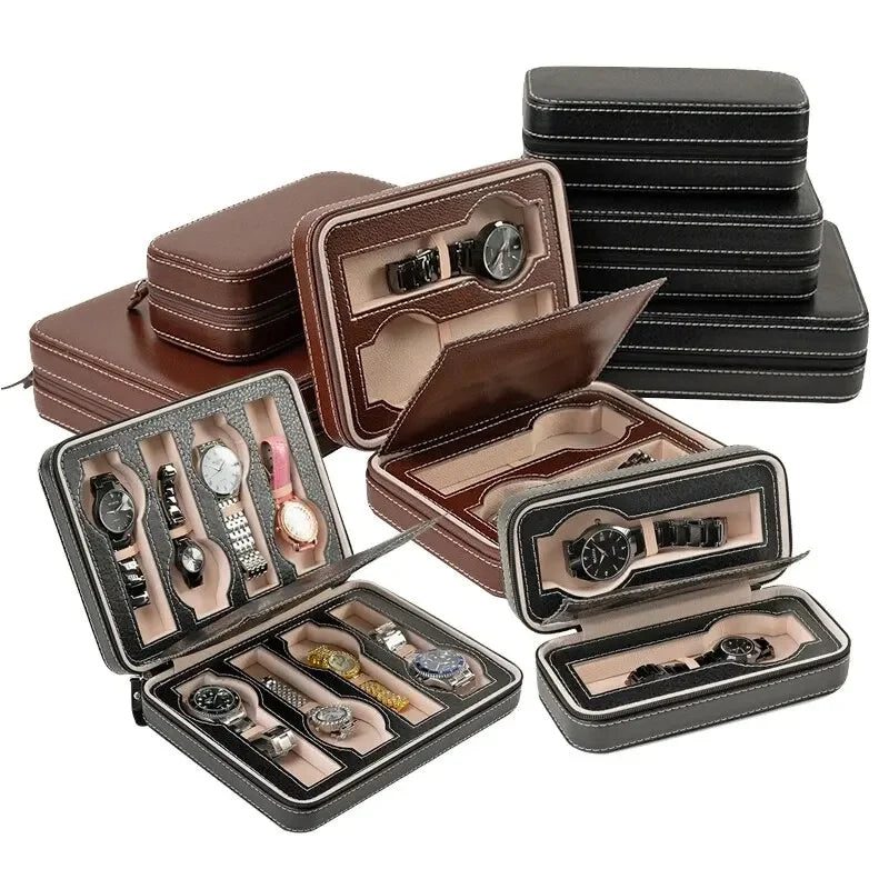Portable Travel Watch Case with Zipper Storage