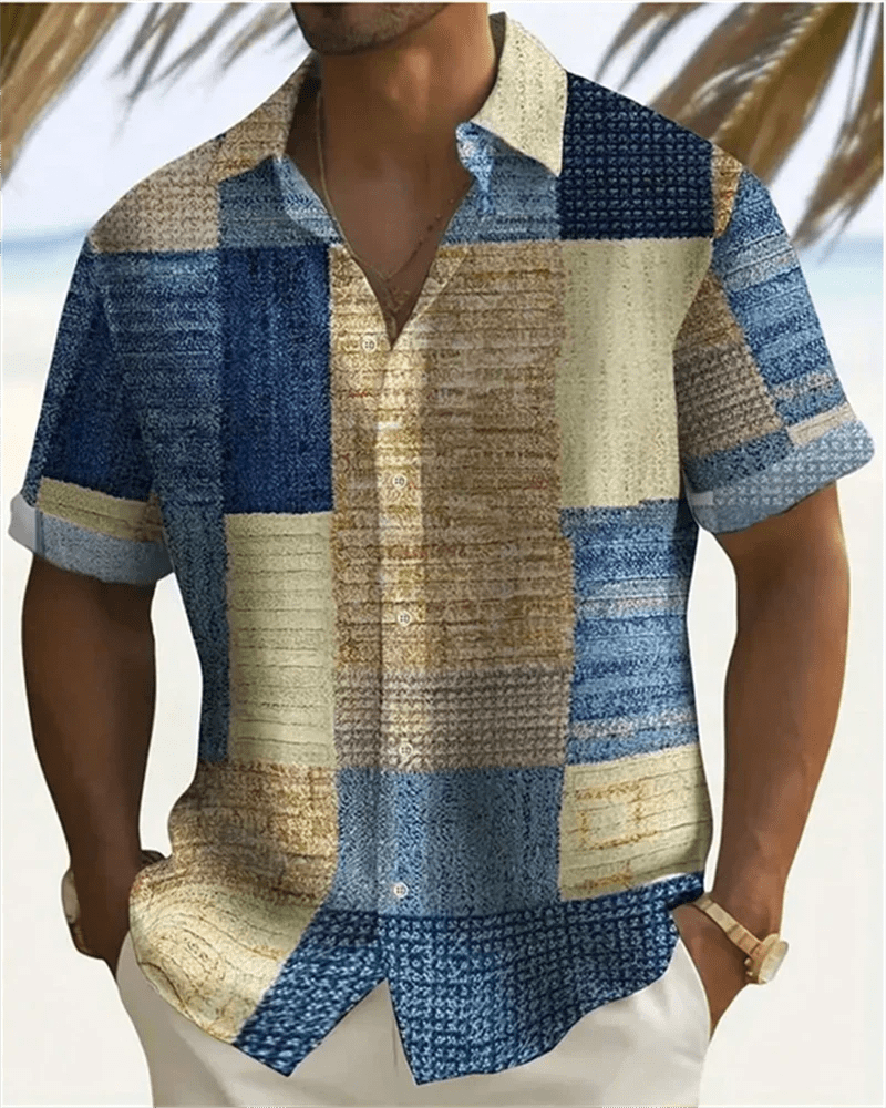 2024 Men's Color Block Hawaiian Beach Shirt