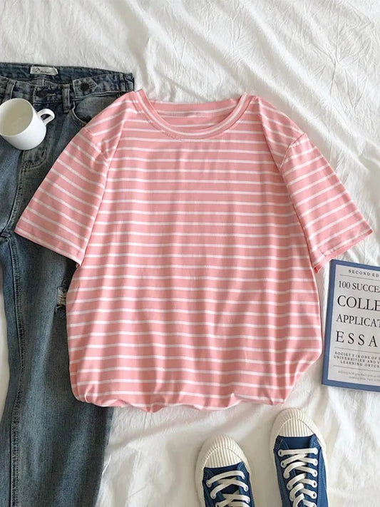 Striped Casual O-Neck T-Shirt for Women