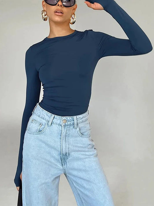 Slim Fit Long Sleeve Crop Top Women