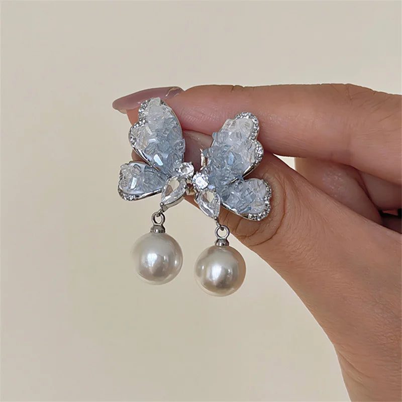 2023 Cute Silver Pearl Hoop Earrings
