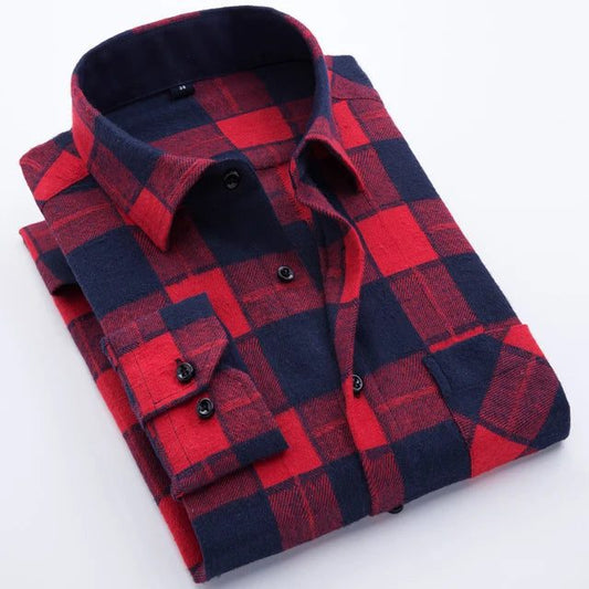 Men's Slim-Fit Flannel Plaid Shirt - Comfortable