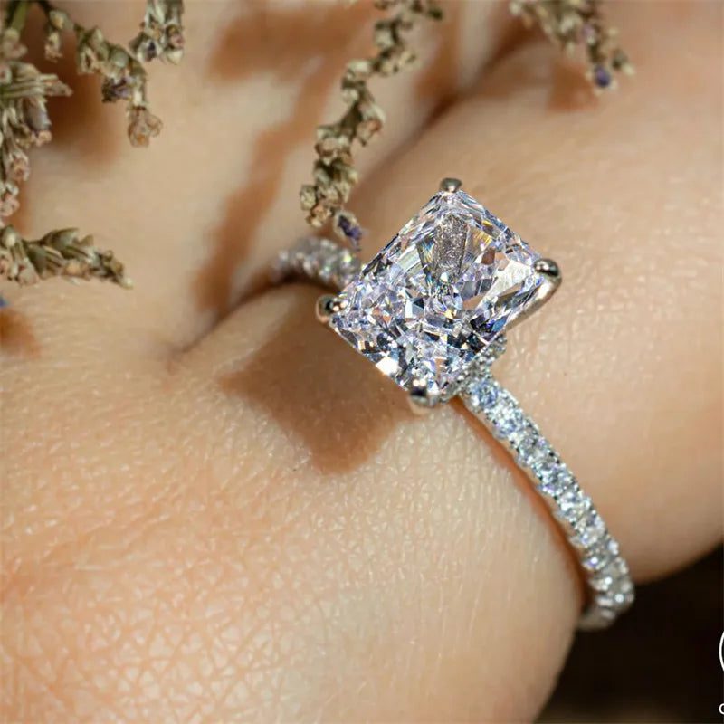 Elegant Silver Rectangle Stone Wedding Rings