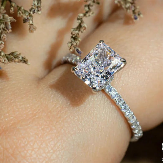 Elegant Silver Rectangle Stone Wedding Rings