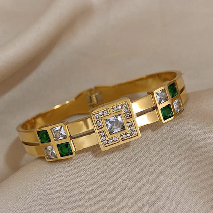 Luxury Waterproof Emerald Green Zircon Bangle Bracelet