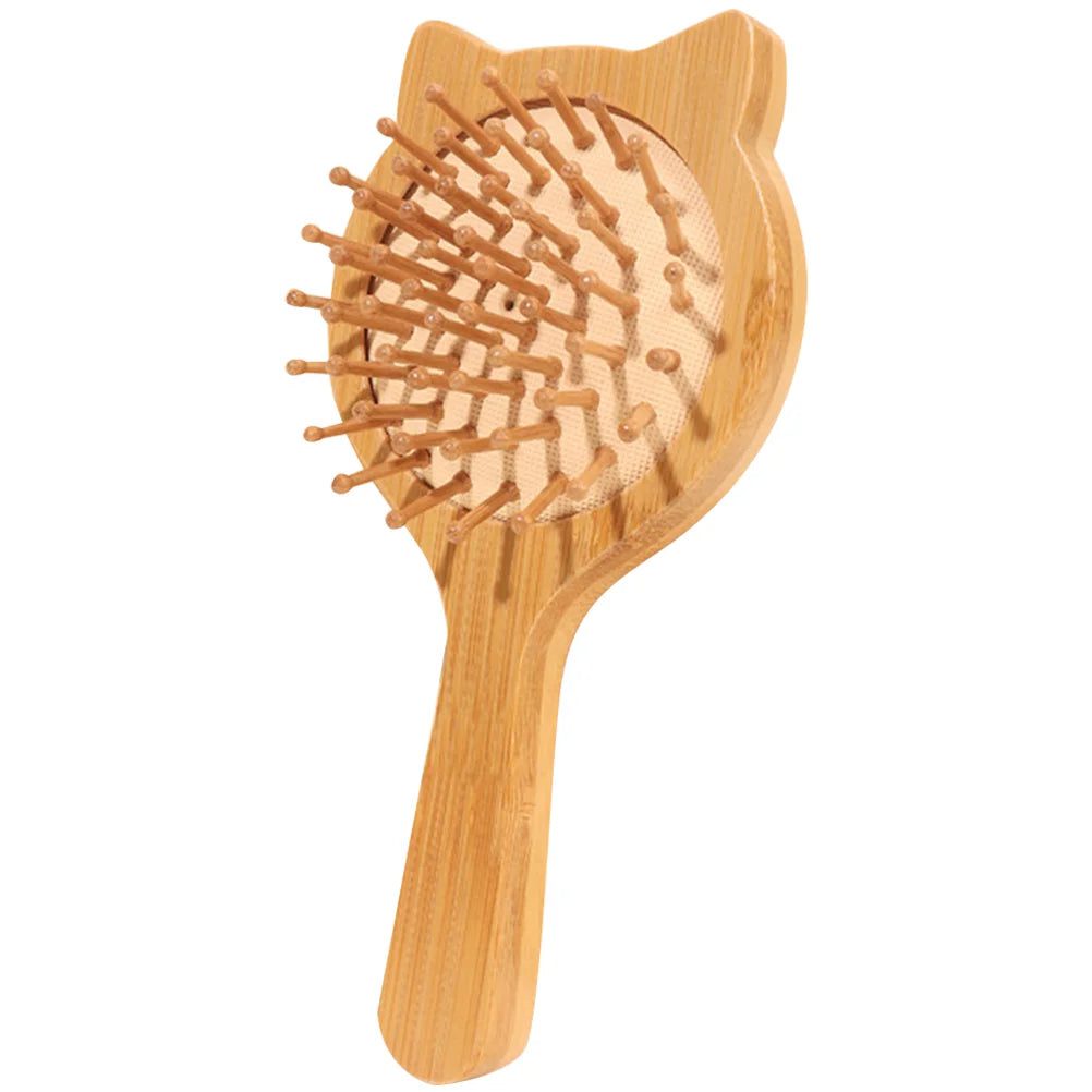 Cat-Shaped Bamboo Travel Hair Detangling Brush