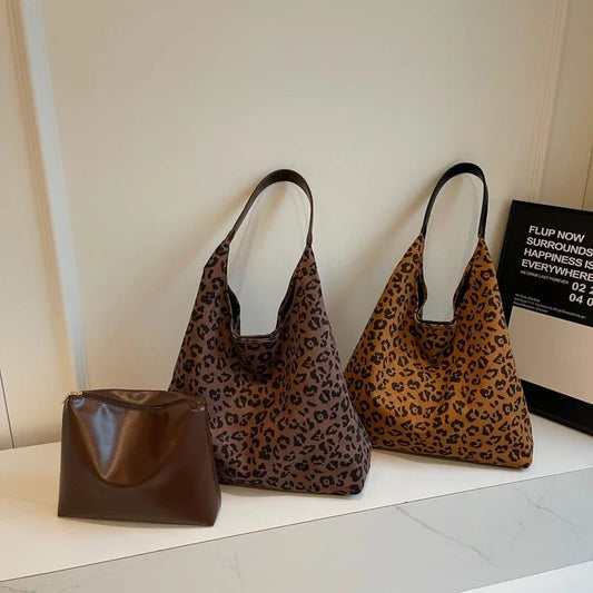 2024 Women's Leopard Print Suede Tote Bag