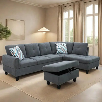 Modern L-Shaped Sofa with Ottoman for Living Room