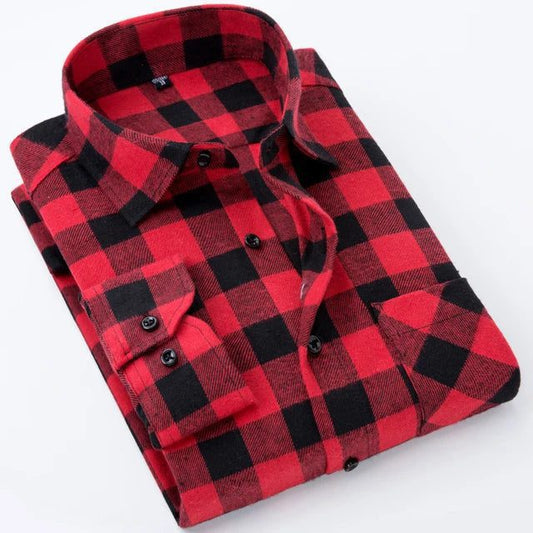 Men's Slim-Fit Flannel Plaid Shirt - Comfortable