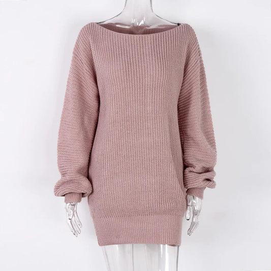 Off Shoulder Lantern Sleeve Knitted Dress