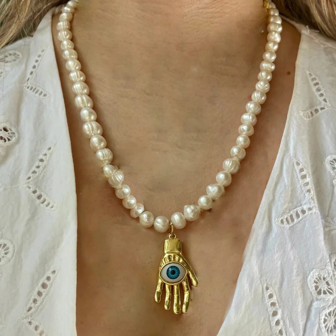 Chunky Cherry Pendant Necklace with Pearls