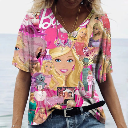 Vintage 3D Print V-Neck T-Shirt for Women