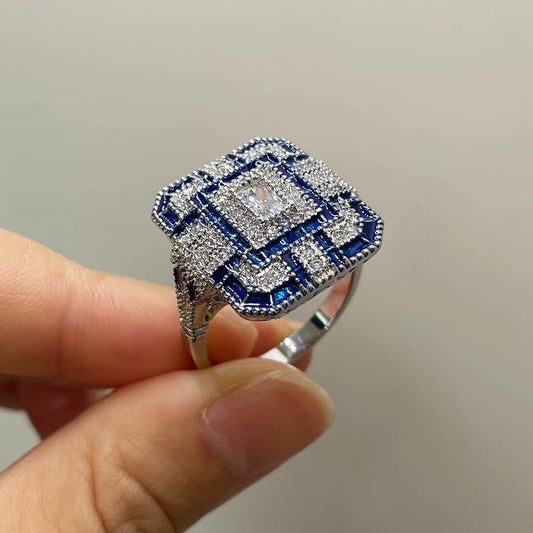 S925 Sterling Silver Sapphire Couple Rings