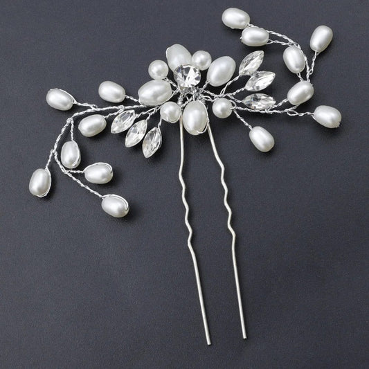 Elegant Floral Crystal Pearl Wedding Hairpin