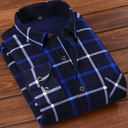 2024 Men's Flannel Plaid Winter Dress Shirt