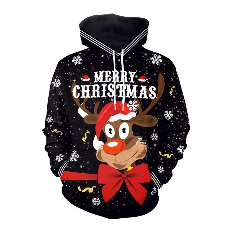 Funny 3D Printed Christmas Elk Hoodie for Men