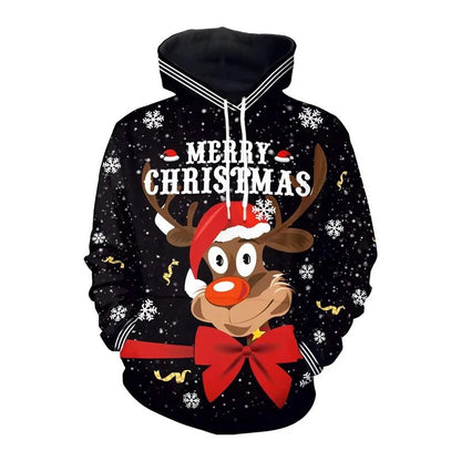 Funny 3D Printed Christmas Elk Hoodie for Men