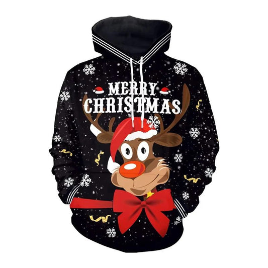 Funny 3D Printed Christmas Elk Hoodie for Men