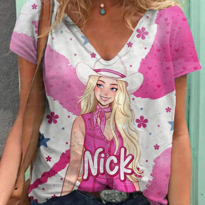 Retro Summer V-Neck T-Shirt for Women