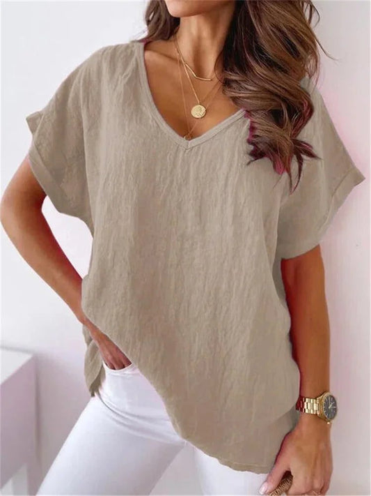 Summer Women's Oversized V Neck Cotton T-Shirts
