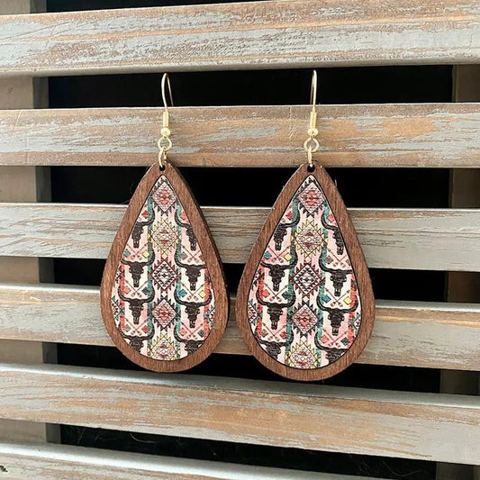 Western Cactus Bull Teardrop Earrings for Women