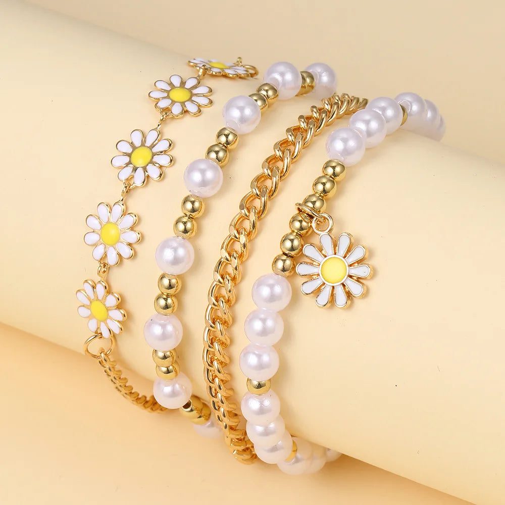 Elegant 4pc Daisy Pearl Jewelry Set
