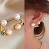 Elegant Pearl Tulip Flower Stud Earrings