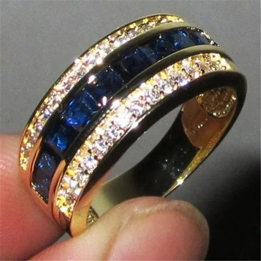 Elegant 18k Gold Real Diamond Sapphire Ring
