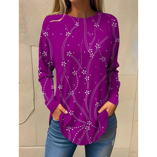 Stylish Long Sleeve Floral Cotton T-Shirts for Women
