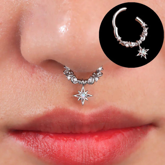 Crystal Septum Hoop Clicker Nose Ring Jewelry