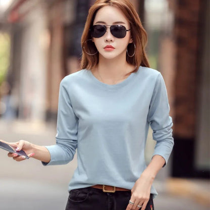 Plus Size Long Sleeve Cotton T-Shirts for Women
