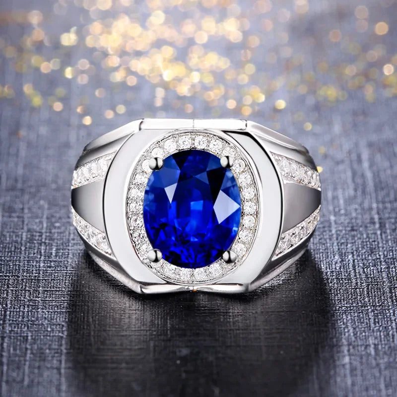 Vintage Men's Sapphire Diamond Engagement Ring
