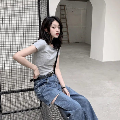 9 Colors Women's Cropped T-Shirt for Summer