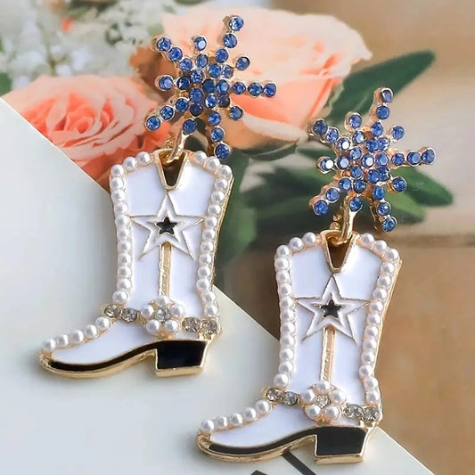 Handmade Western Cowgirl Snowflake Beaded Earrings