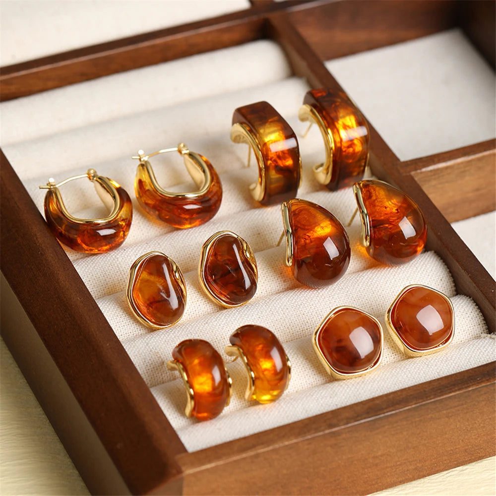 Luxury Amber Earrings for Women - Retro Style