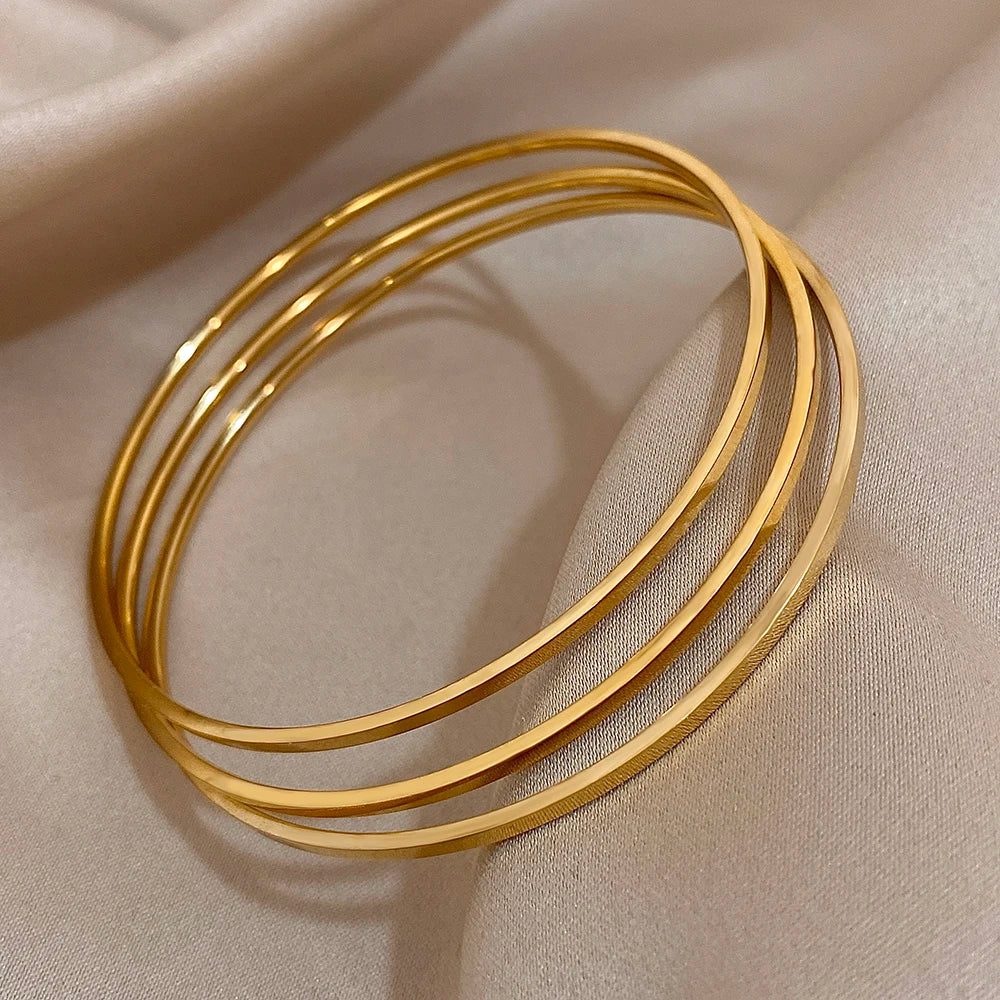 Waterproof Gold Plated Thin Bangles Set