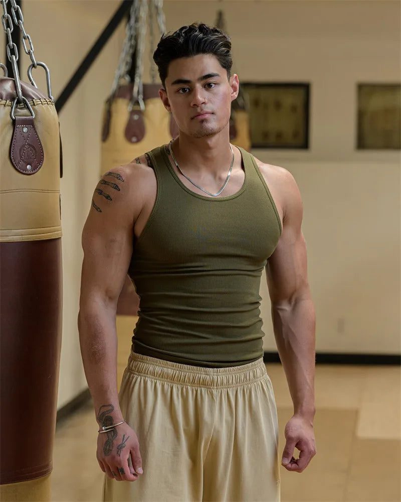 2024 Men's Slim Ribbed Fitness Tank Top