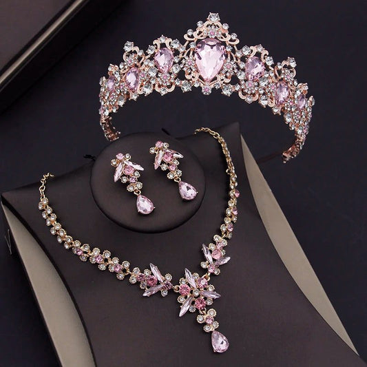 Luxury Pink Crystal Bridal Jewelry Sets